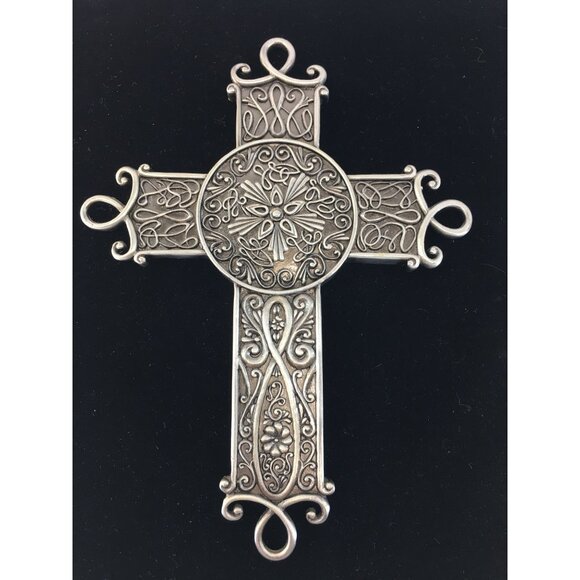 Spiritual Harvest Ornamental Cross Silver Metal Wall Hanging Decor 10'' NEW - Picture 4 of 8